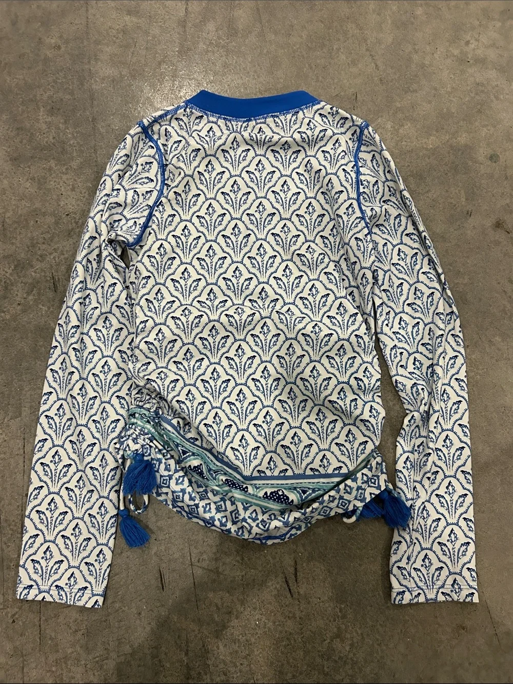 Cabana Life Girls' Blue and White Printed Long-Sleeve Rashguard